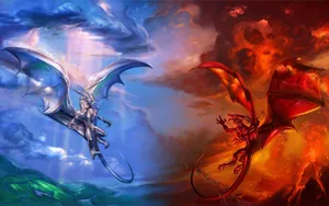 Fire And Ice Dragon Anime Fantasy Art Wallpaper