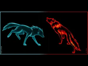 Fire And Ice Wolf Art Wallpaper