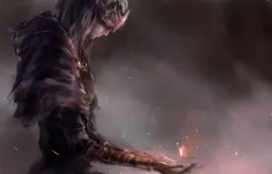 Fire Keeper In Front Of Soul-consuming Flames Wallpaper