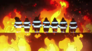 Fireforce Team Silhouettes Against Flames Wallpaper