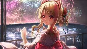 Fireworks Admiring Anime Girl Wallpaper