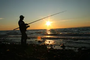 Fishing Rod With Breathtaking Sunset Background Wallpaper