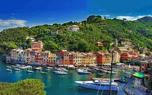 Fishing Village In Portofino Italy Wide Angle Shot Wallpaper