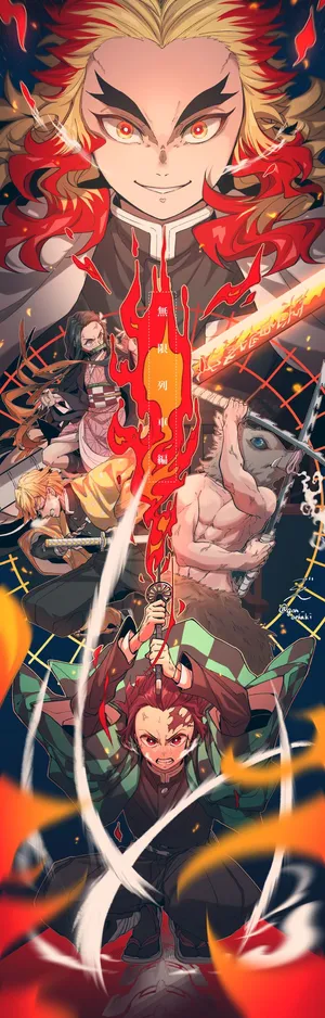 Flame_ Hashira_and_ Demon_ Slayers_ Artwork Wallpaper
