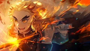 Flaming Blade Anime Warrior Desktop Wallpaper Wallpaper