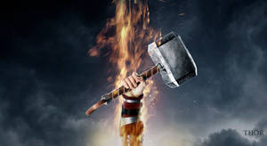 Flaming Hand Hammer Of Thor Wallpaper