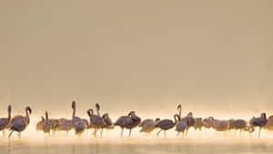 Flamingos In The Morning Fog Wallpaper