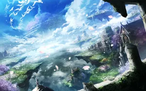 Floating Island Beautiful Anime Scenery Wallpaper