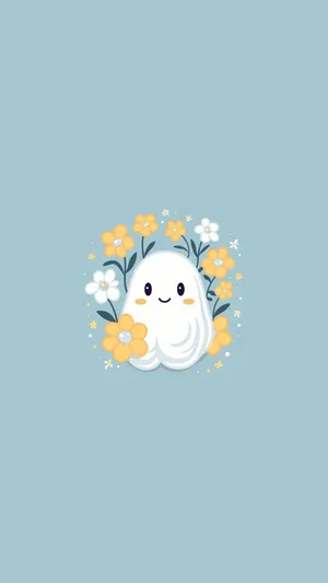 Floral_ Ghost_ Cute_ Spooky_ Background Wallpaper