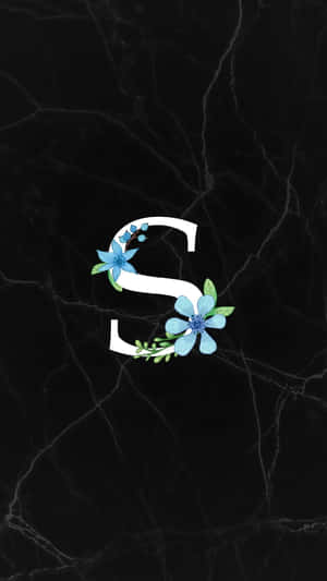 Floral_ Letter_ S_on_ Black_ Marble_ Background Wallpaper