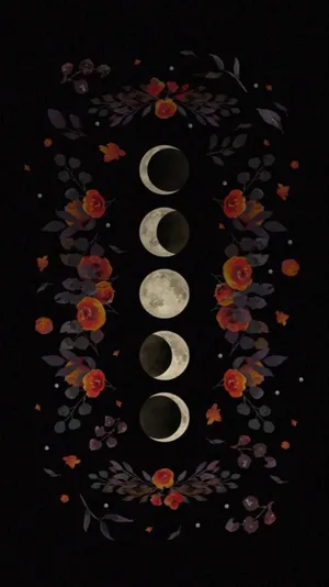 Floral Moon Phases Artwork Wallpaper