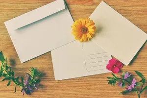 Floral Postcard Setup Wooden Background Wallpaper