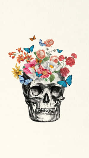 Floral_ Skull_with_ Butterflies_ Artwork Wallpaper