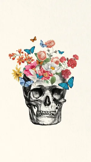 Floral_ Skull_with_ Butterflies_ Artwork Wallpaper