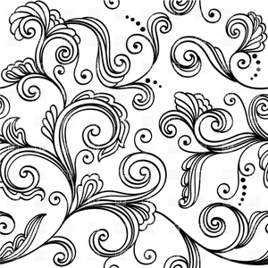 Floral Swirls Black And White Pattern Wallpaper