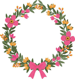 Floral Wreath With Pink Bow Wallpaper