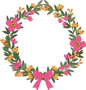 Floral Wreath With Pink Bow Wallpaper