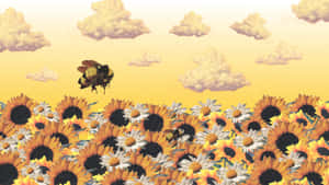Flower Boy Among Sunflowers Wallpaper