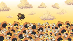 Flower Boy Among Sunflowers Wallpaper