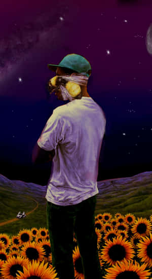 Flower Boy Under Starry Sky Wallpaper