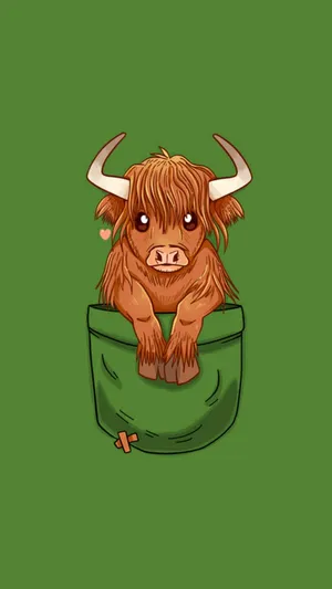 Fluffy Highland Cowin Pocket Illustration Wallpaper