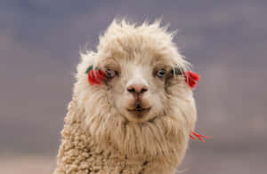 Fluffy Llamawith Red Tassels Wallpaper