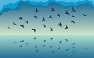 Flying Birds Soaring Over The Ocean Wallpaper