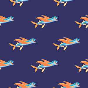 Flying Fish Pattern Blue Background Wallpaper