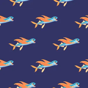 Flying Fish Pattern Blue Background Wallpaper