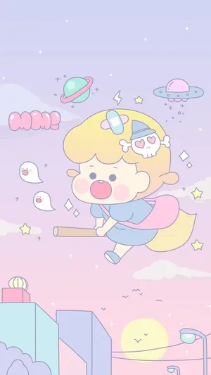 Flying Kid With Pastel Cute Stuff Wallpaper