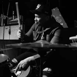 Focused Drummerin Blackand White Wallpaper