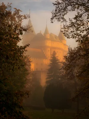 Foggy Orange Aesthetic Bojnice Castle Phone Wallpaper