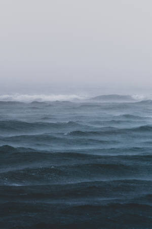 Foggy Sea Storm Waves Wallpaper