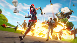 Fortnite Action Packed Battle Scene Wallpaper