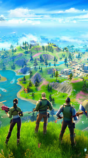 Fortnite Chapter2 Squad Overlooking Landscape Wallpaper