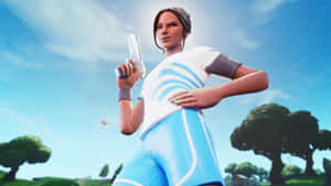 Fortnite Confident Female Player With Pistol Wallpaper