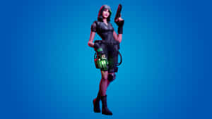 Fortnite Female Character Posewith Gunand Gadgets Wallpaper