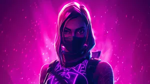 Fortnite Female Ninja Purple Background Wallpaper