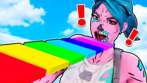 Fortnite Pink Ghoul Trooper Biting Colorful Blocks Wallpaper