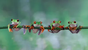 Four Red Eyed Tree Frogs Perching Wallpaper