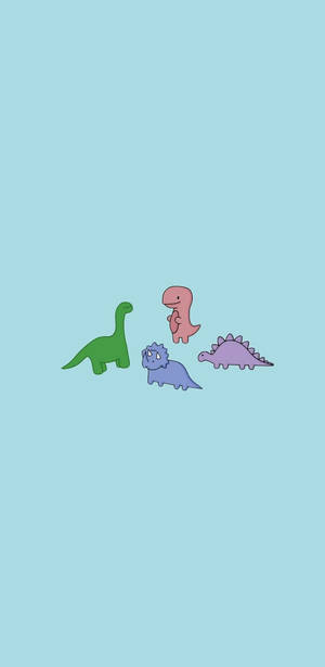 Four Small Colorful Dino Kawaii Iphone Wallpaper
