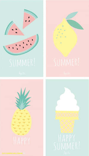 Four Summer Themed Prints With Fruit And Ice Cream Wallpaper