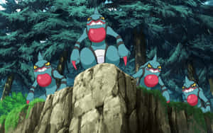 Four Toxicroak Pokemon On Cliff Wallpaper