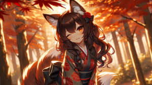 Fox Girl In Autumn Forest Wallpaper