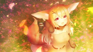 Fox Girl In Autumn Forest Wallpaper