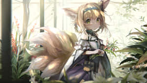 Fox Girl In Enchanted Forest Wallpaper