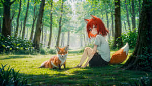 Fox Girl In Forest Wallpaper