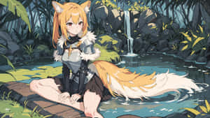 Fox Girl In Forest Wallpaper