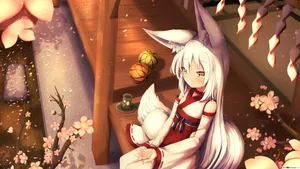 Fox Girl In Traditional Attire Wallpaper