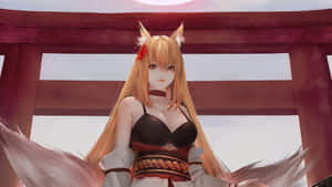 Fox Girl In Traditional Attire Wallpaper